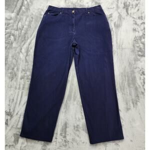 Ruby Rd Pants Womens 14 Blue Stretch Cotton High Rise Straight Leg Preppy Office